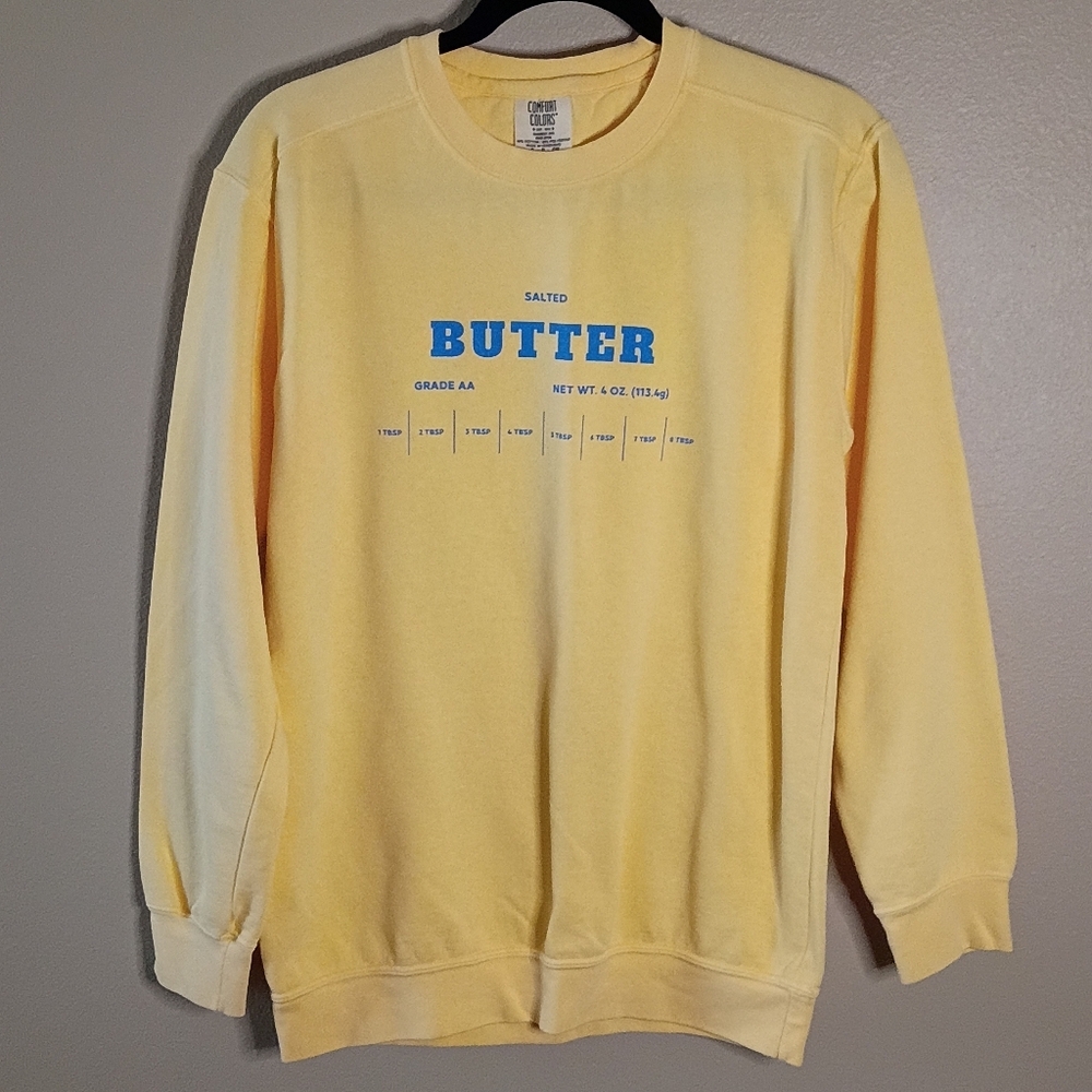 Comfort Colors Salted Butter Sweatshirt Yellow Crewneck Unisex Size S - Picture 2 of 7